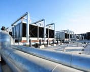 Sets Of Cooling Towers In Data Center Building.