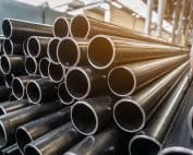 High Quality Galvanized Steel Pipe Or Aluminum And Chrome Stainless Pipes In Stack Waiting For Shipment In Warehouse