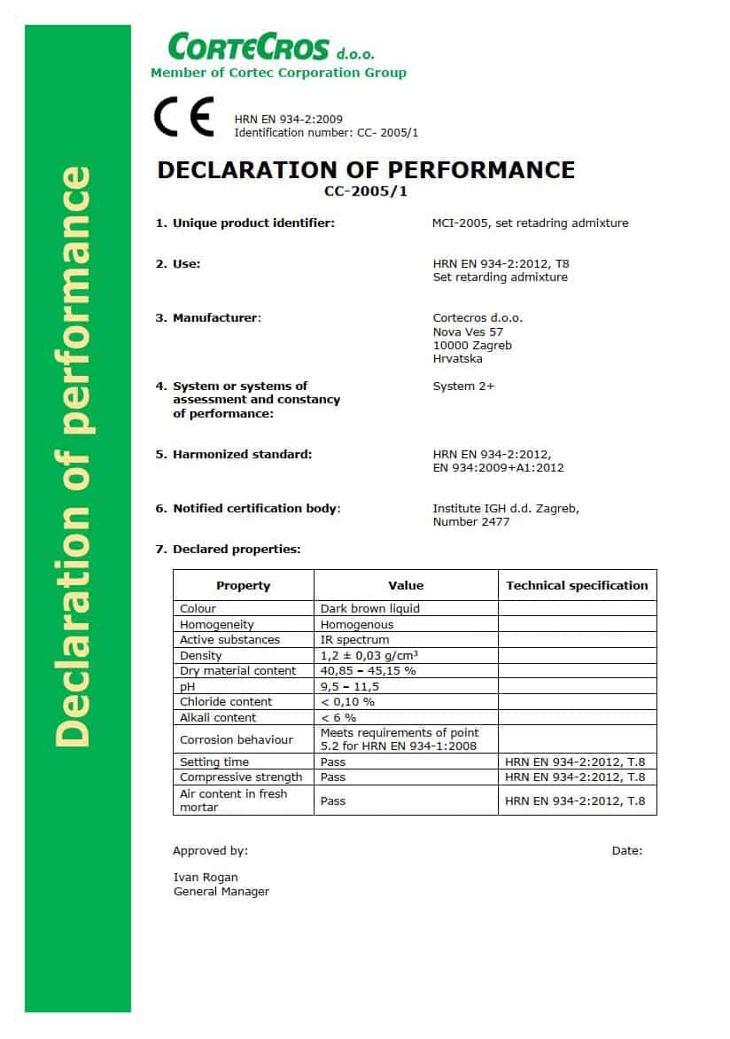 Declaration Of Performance - Cortec Corporation