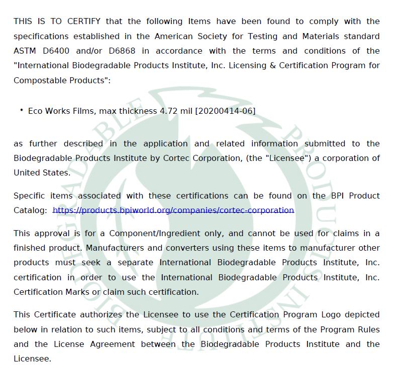 Bpi Certificate Cortec Corporation